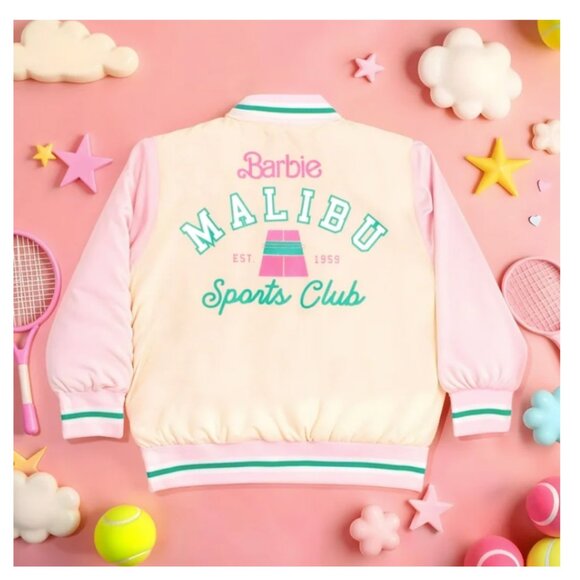 Barbie Zip-Up Girls Bomber Varsity Jacket, Girl Power Outerwear Size 6/6X - Picture 1 of 5